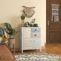 Cassettiera con 2 Cassetti, 3 Ripiani a Sportello, Legno di Pino, 68x34x80cm, Bianco