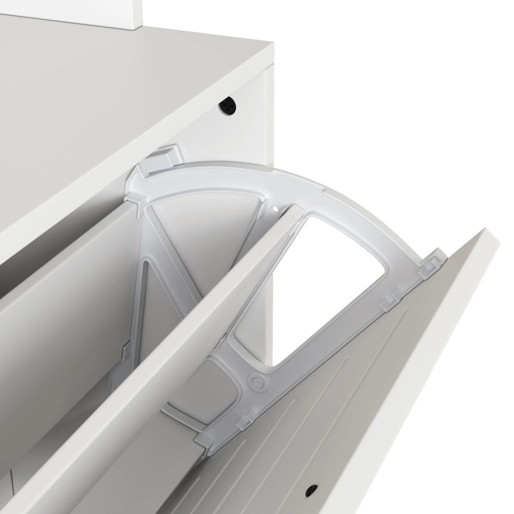 Appendiabiti con scarpiera a 3 ripiani; 8 ganci; 70x25x165 cm; in truciolare bianco