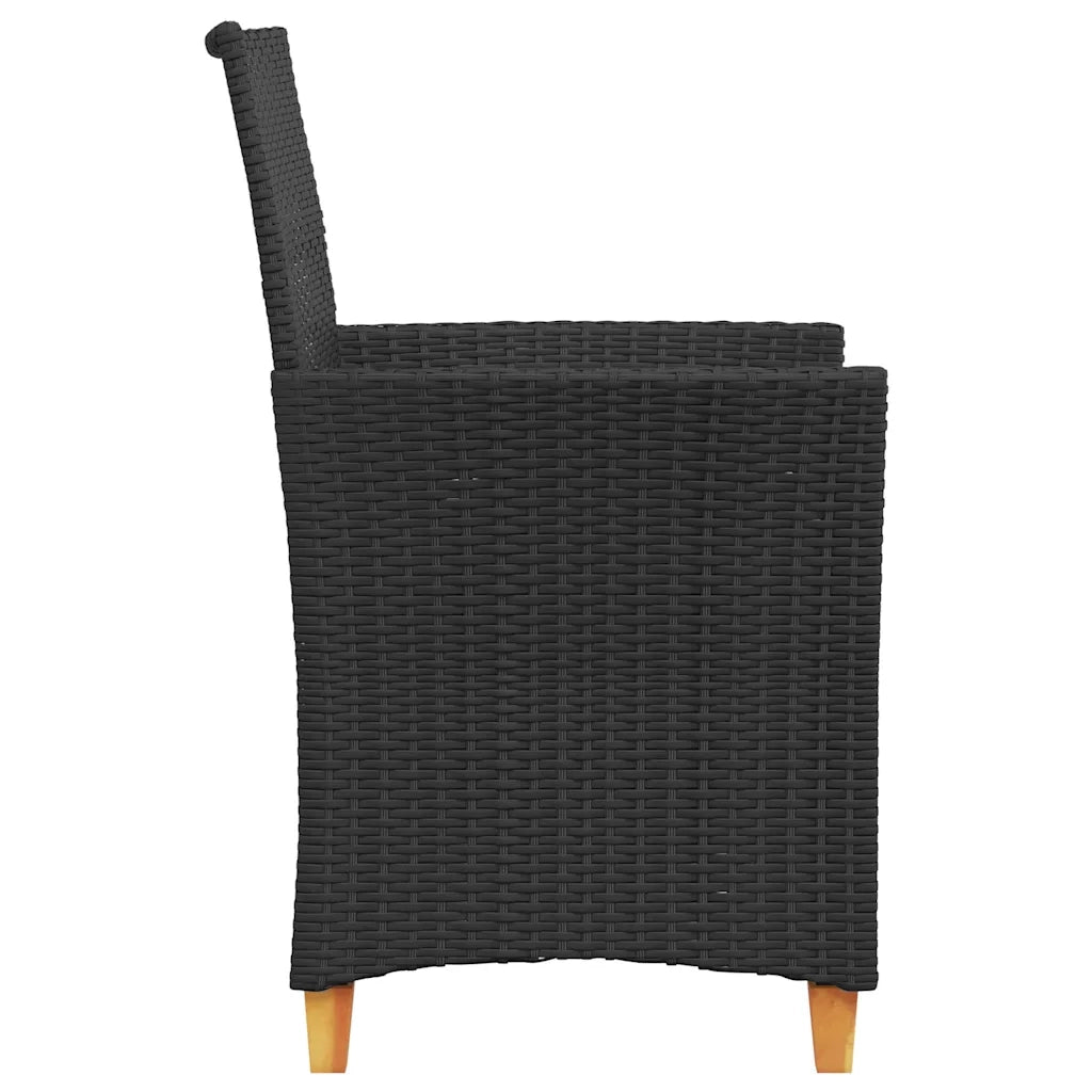 Sedie Giardino con Cuscini 2 pz | Sedie da Esterno Nere Polyrattan e Legno Massello