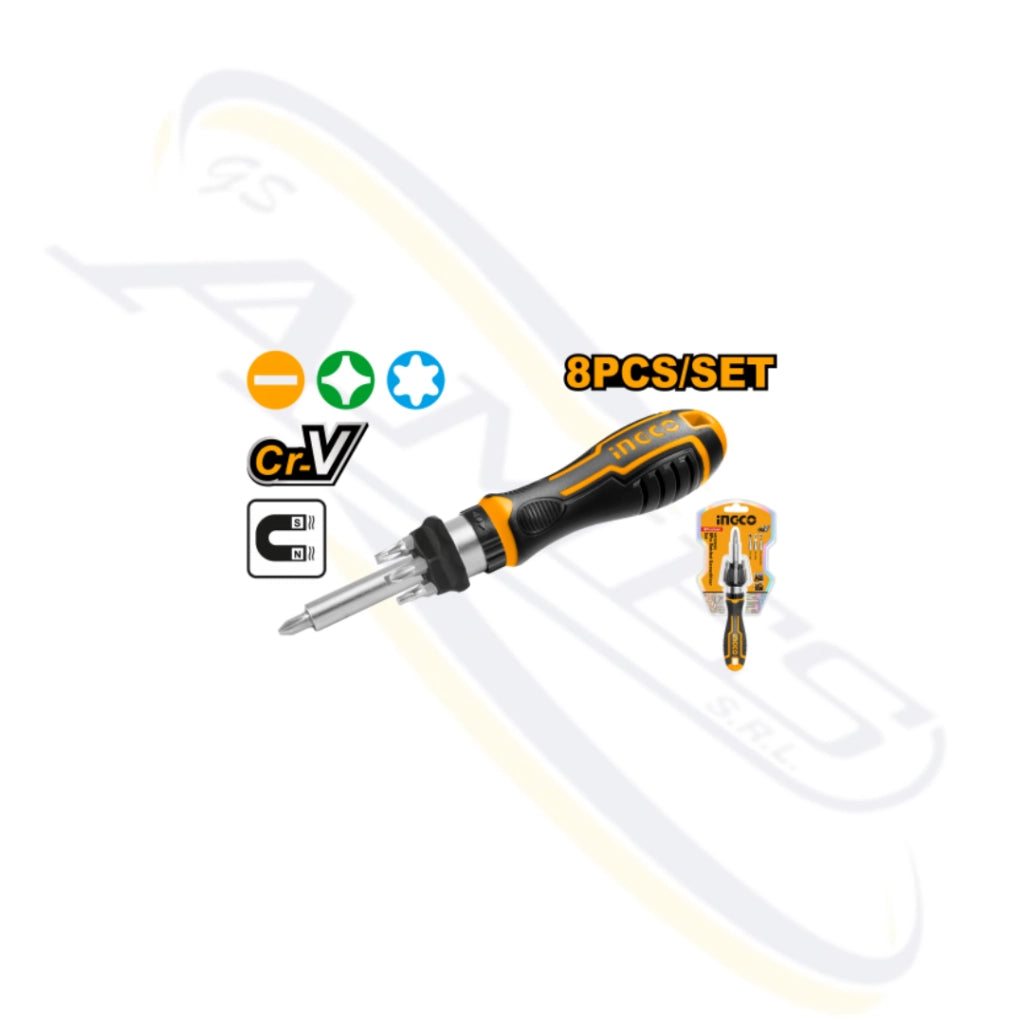 SET CACCIAVITE A CRICCHETTO CON 7 INSERTI INGCO AKISD0808