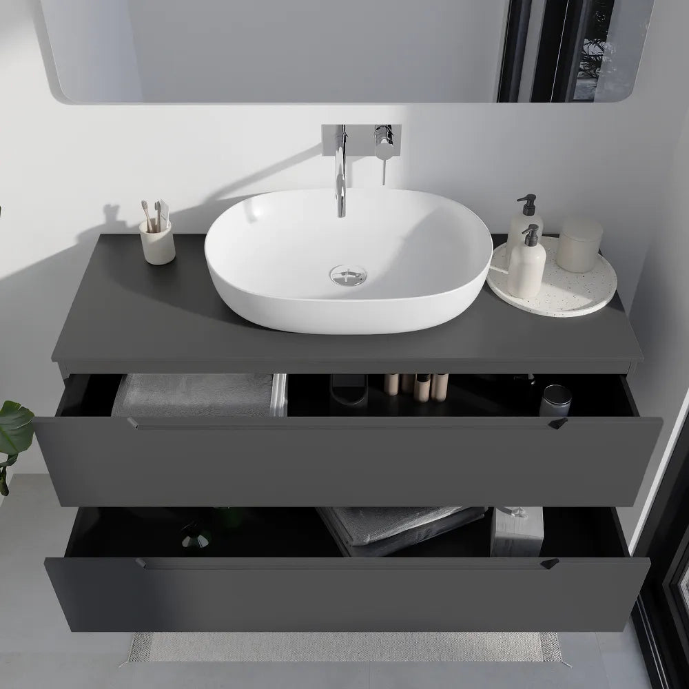 Mobile bagno sospeso 120cm grigio opaco due cassetti soft-close con top | Bako