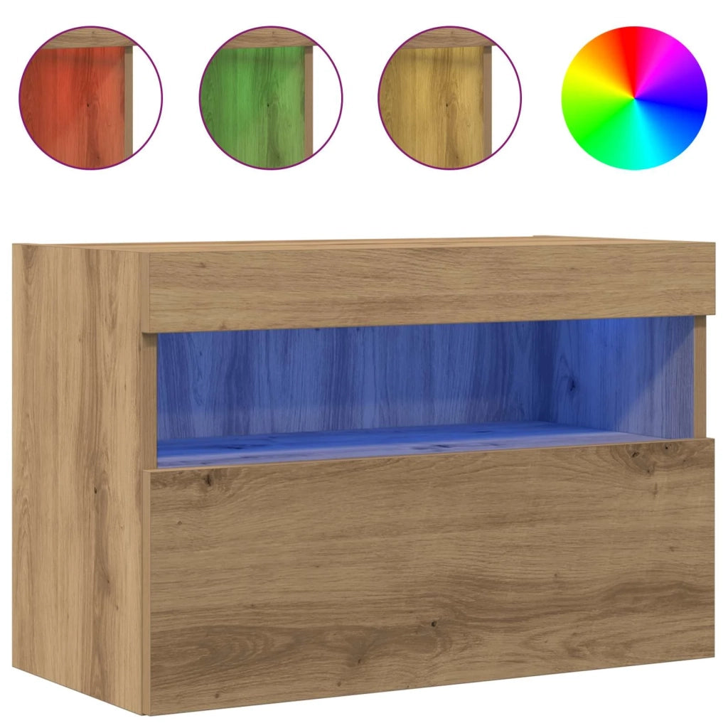 Mobile TV da parete con LED rovere artigianale 60 x 30 x 40 cm 862208