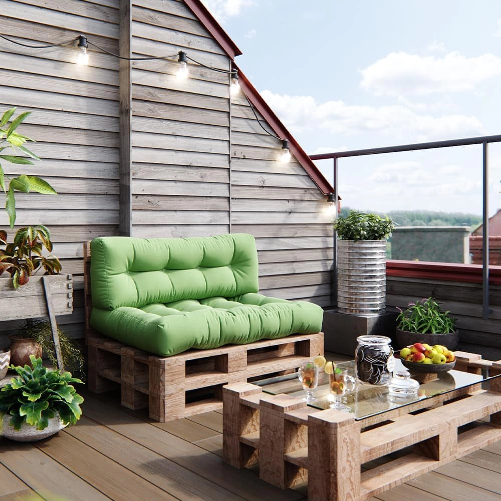 Set di cuscini per pallet "Flocken", Verde, 120 x 80 cm 2 parti, per l’imbottitura di sedute e schienali su pallet europallet