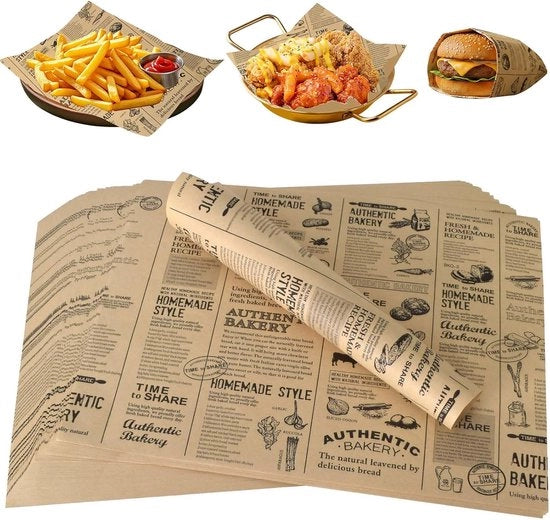 Papier per Panini e BBQ 38 x 28 cm - 100 Fogli - Telaio Non Rivestito per Pannelli per Panini - Perfetto per Cibo da Strada e Deli