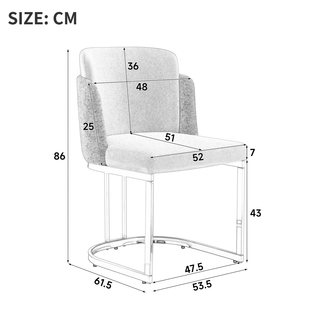 2 sedie da pranzo moderne in chenille grigio e metallo galvanizzato, con doppio schienale, seduta confortevole e struttura robusta