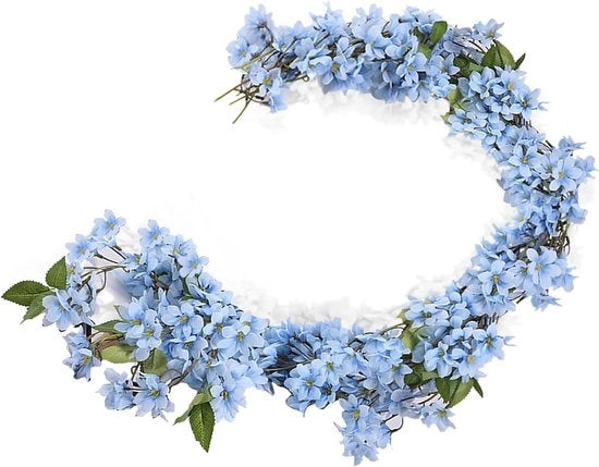 Fiori artificiali - Girlanda di fiori di rattan 1.7m appesa - Decorazione per casa, giardino, festa, matrimonio 2 pezzi (Azzurro)