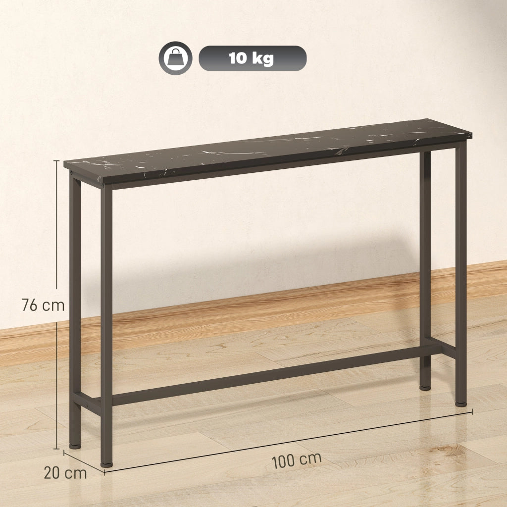 Consolle Ingresso Stretto con Piano Effetto Marmo e Struttura in Metallo ¨C Minimal ¨C 100x20x66 cm Nero