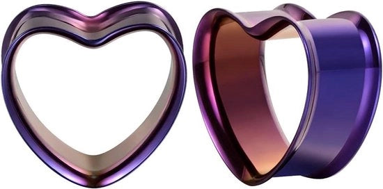 Ear Gauges in Acciaio Inossidabile a Forma di Cuore - Ø 8 mm a 25 mm - Set a 2 Pezzi