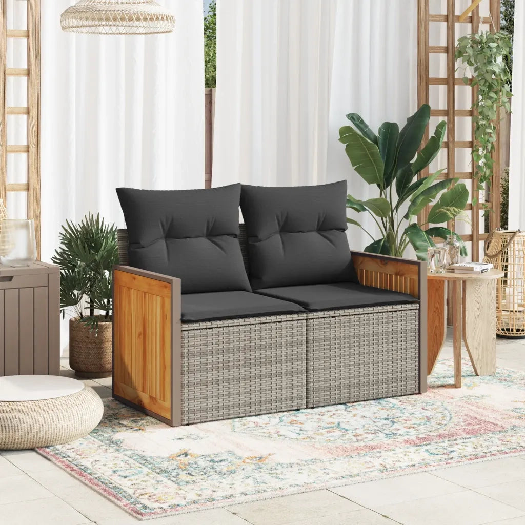 Divano da Giardino con Cuscini 2 Posti Grigio in Polyrattan 366130