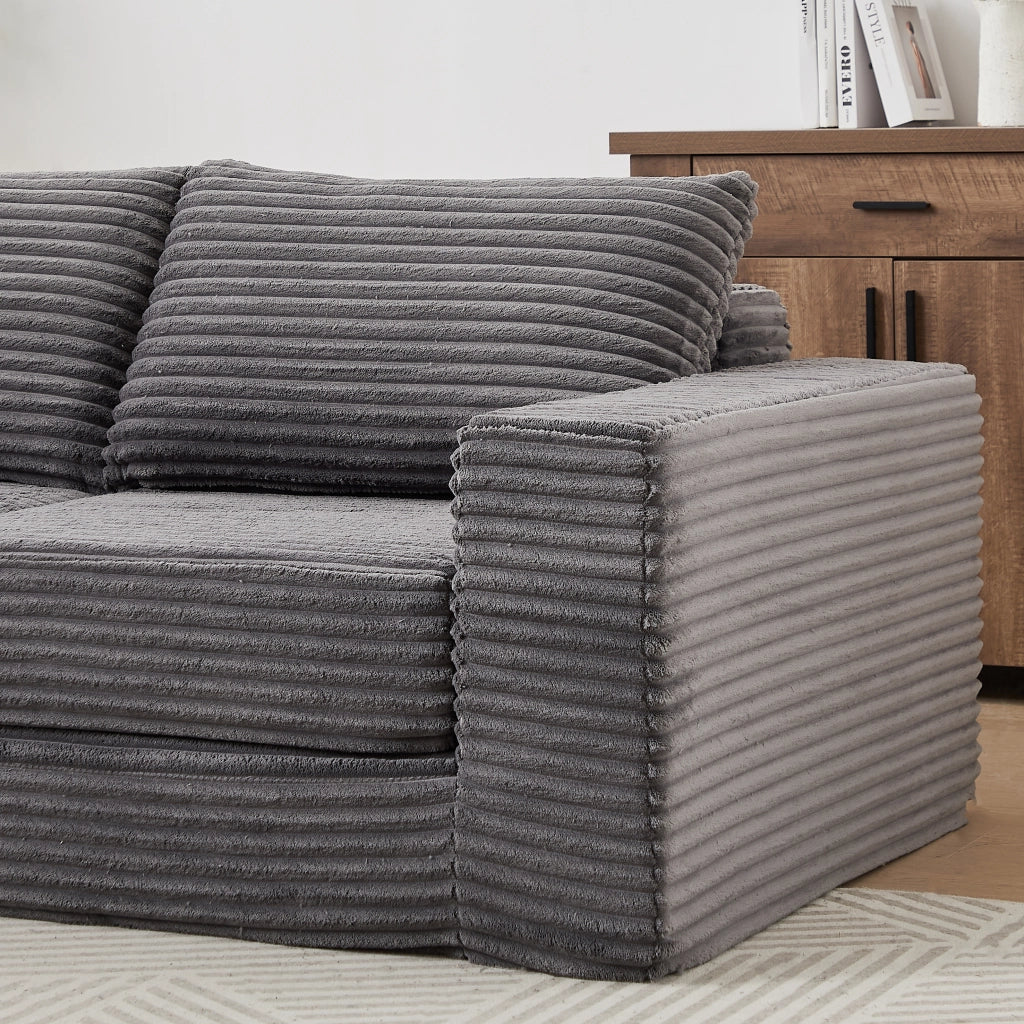 Divano Letto 2 in 1 con Pouf Estraibile e Cuscini ¨C Xylo ¨C Tessuto a Coste, Modulare