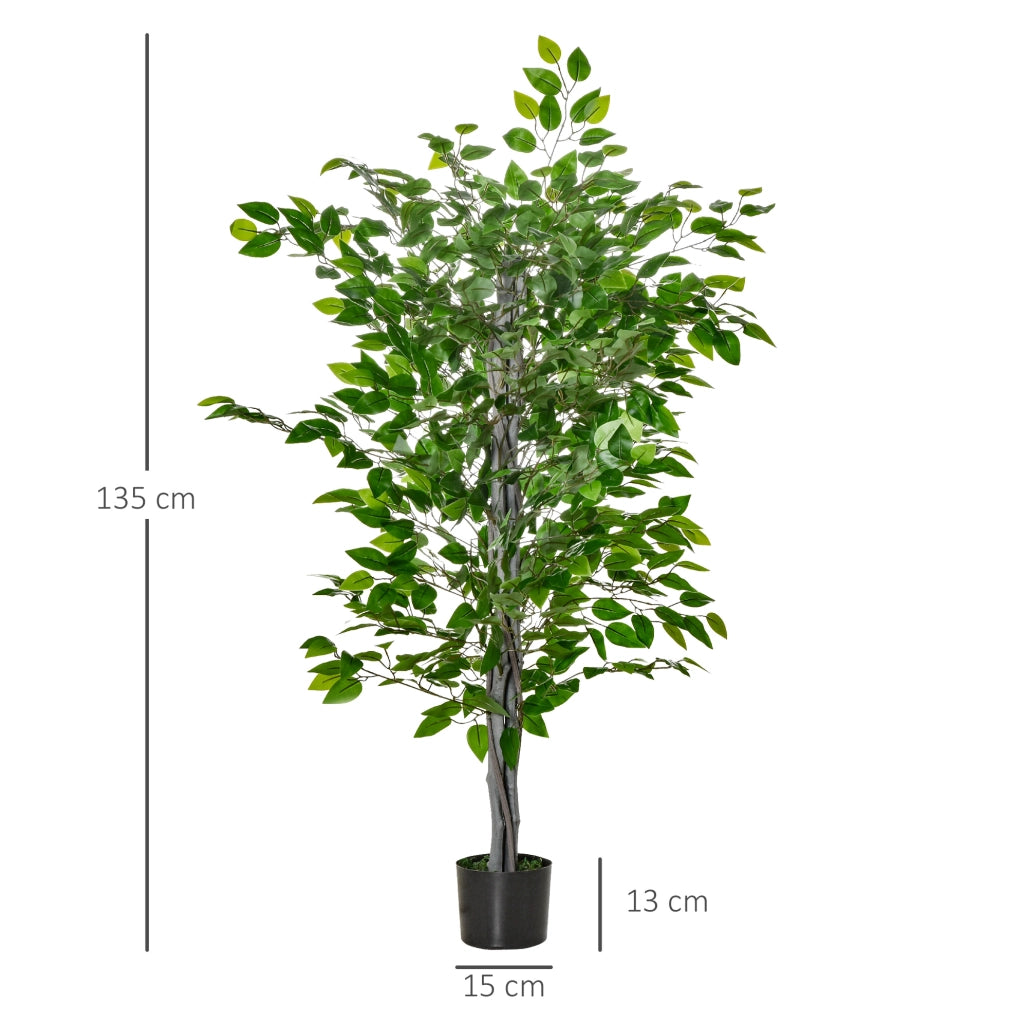 Ficus artificiale 135 cm in plastica verde in vaso nero senza montaggio per interno esterno