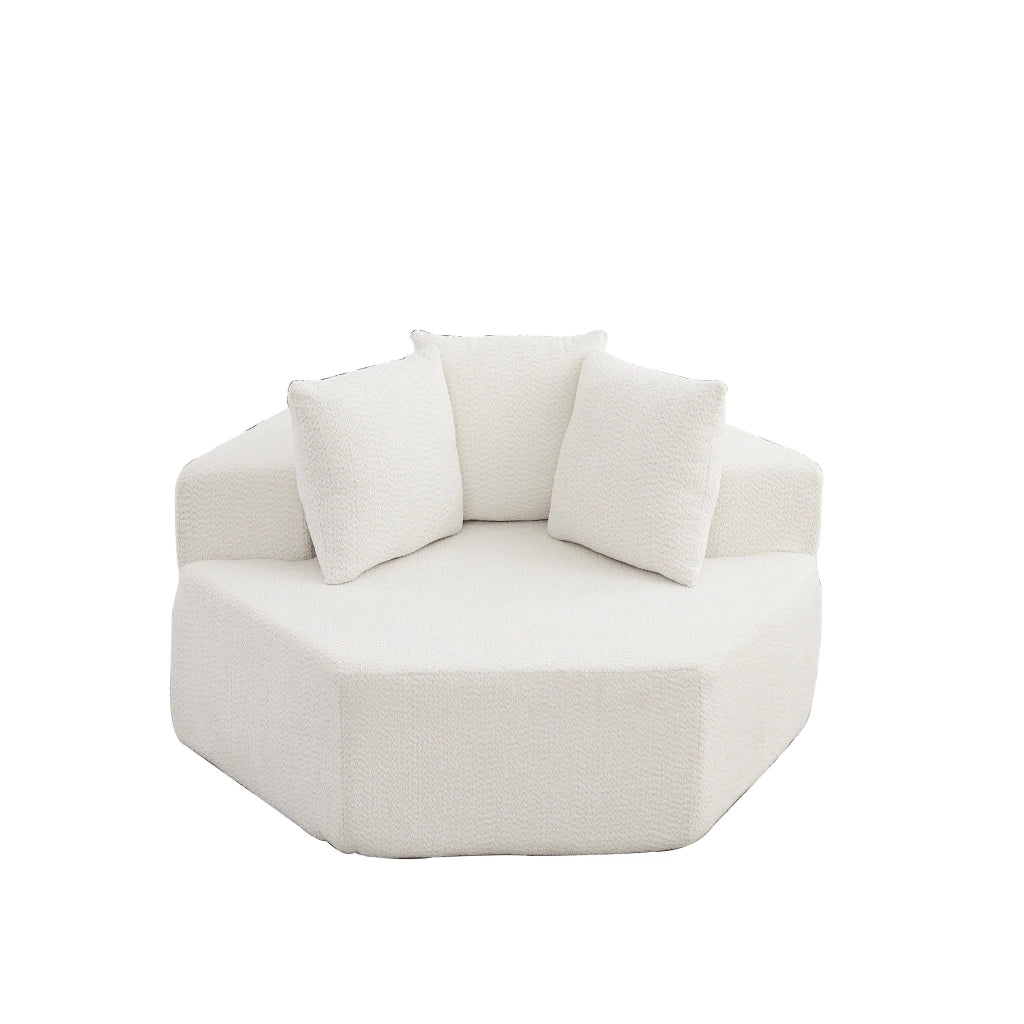Poltrona a sacco esagonale, poltrona con braccioli, tessuto chenille, 3 cuscini di appoggio, non richiede montaggio, beige