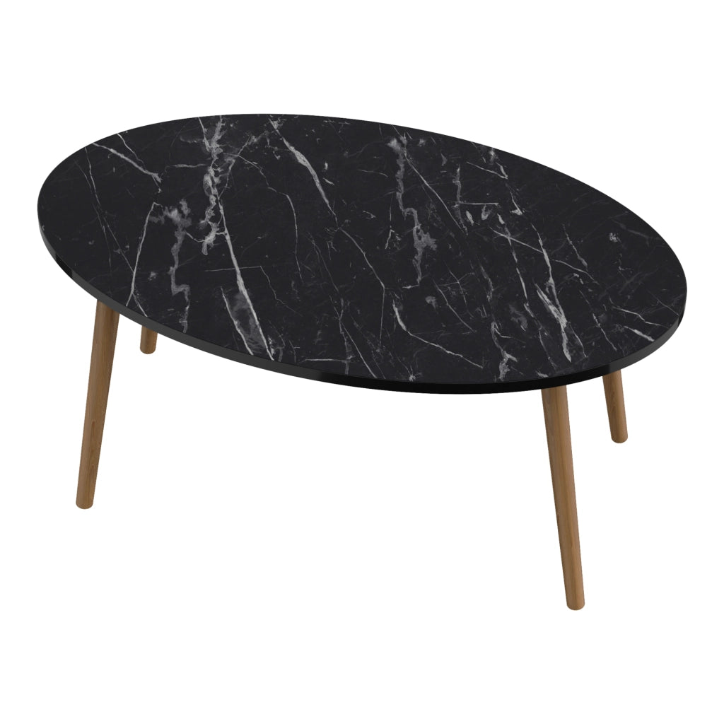 Tavolino Basso da caffè 'Sindal' (AxLxP) 41 x 90 x 50 cm Tavolino da Salotto con Gambe in Legno e Piano Ovale - Marmo