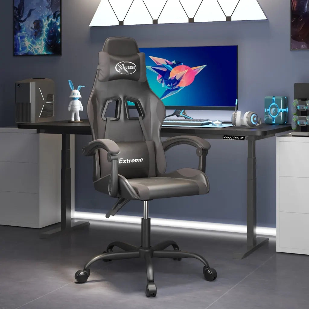 Sedia da Gaming | Sedia da e-sports Girevole Nera e Grigia in Similpelle