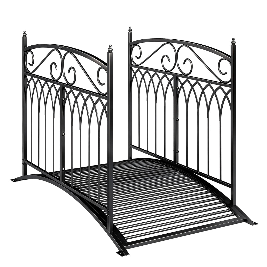 Ponte da giardino decorativo 135.5 x 74 x 91 cm ringhiera sicura resistente alle intemperie stile classico in metallo nero 21_0005705