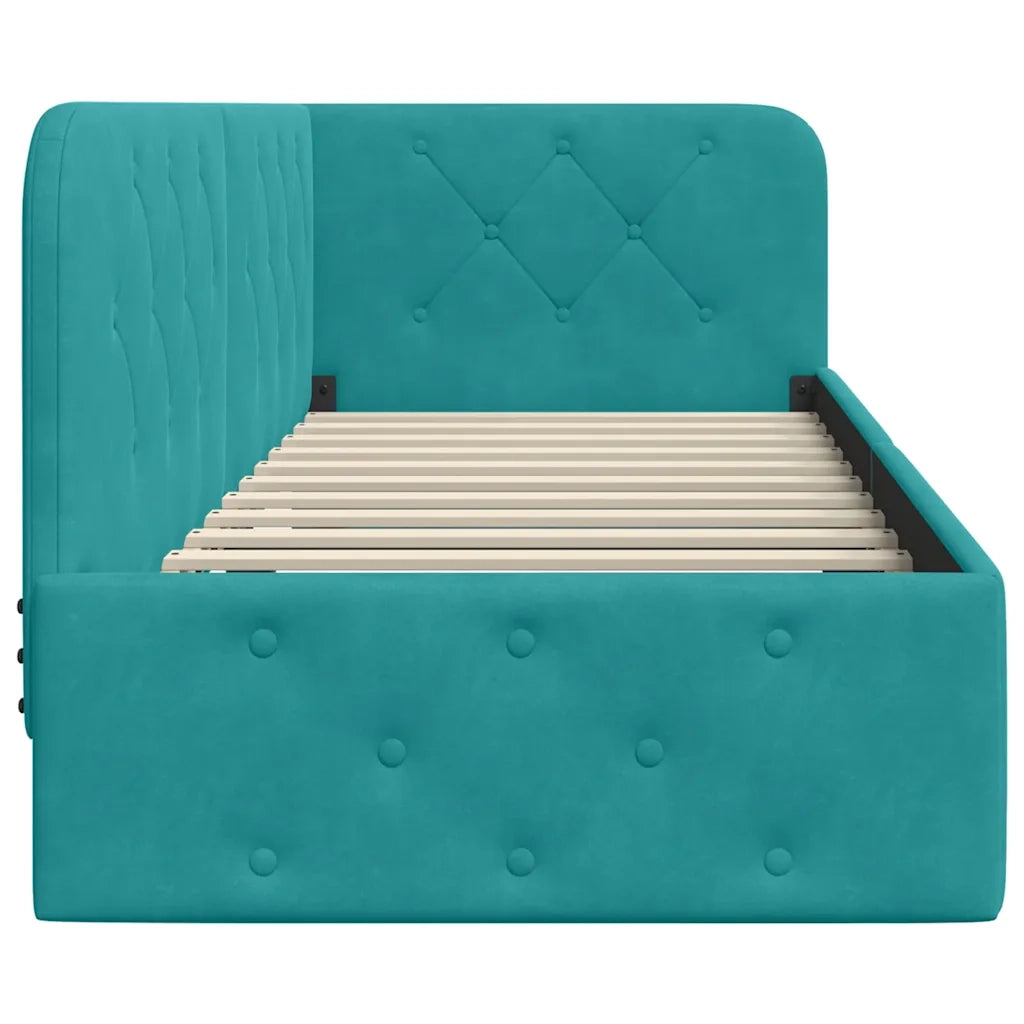 Letto singolo | Letto per adulti | Cornice del letto ad angolo Turchese 80 x 200 cm Velluto