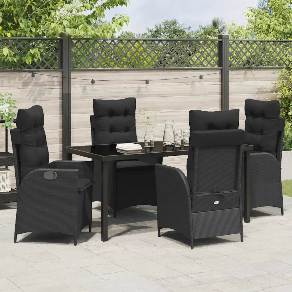 Set da Pranzo per Giardino con cuscino 5 pcs Nero polyrattan 3380487