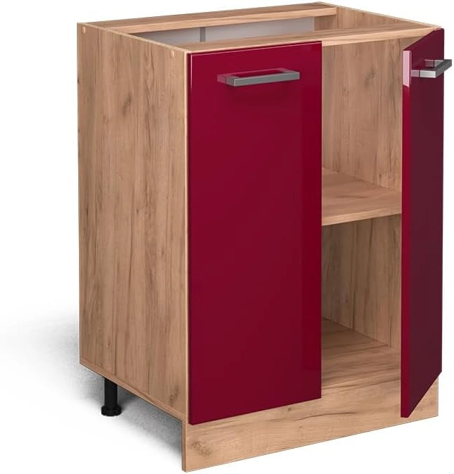 Mobiletto base cucina R-Line, Rosso lucido, 60 cm senza piano di lavoro, per la libera combinazione all'interno di sistemi cucina modulari