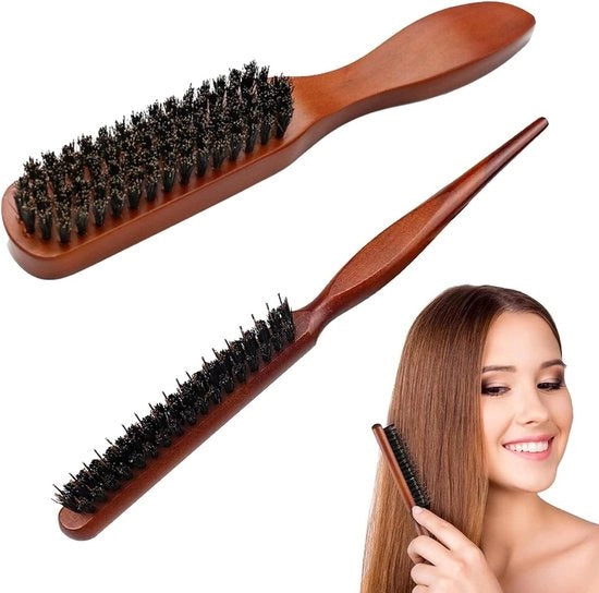 Spazzola per capelli di maiale naturale con effetto antistatico - 2 pezzi per la cura dei peli e lo stile della barba