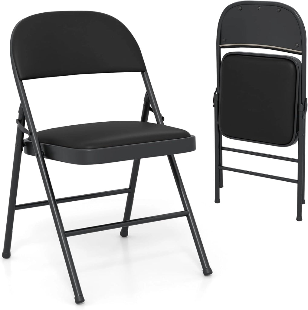 Set di 4 Sedie Pieghevoli, Sedia per Interno ed Esterno con Struttura in Metallo, Sedie Impilabili in Artificiale PVC, Portata 150kg, Sdraio Imbottite da Pranzo per Feste e Matrimoni (4)