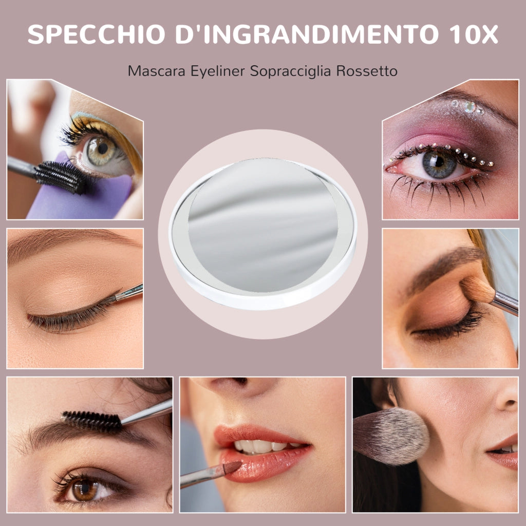 Specchio Trucco con Luci LED Regolabili ¨C Xylo ¨C Bianco con Ingranditore 10x e USB 31x41.5cm
