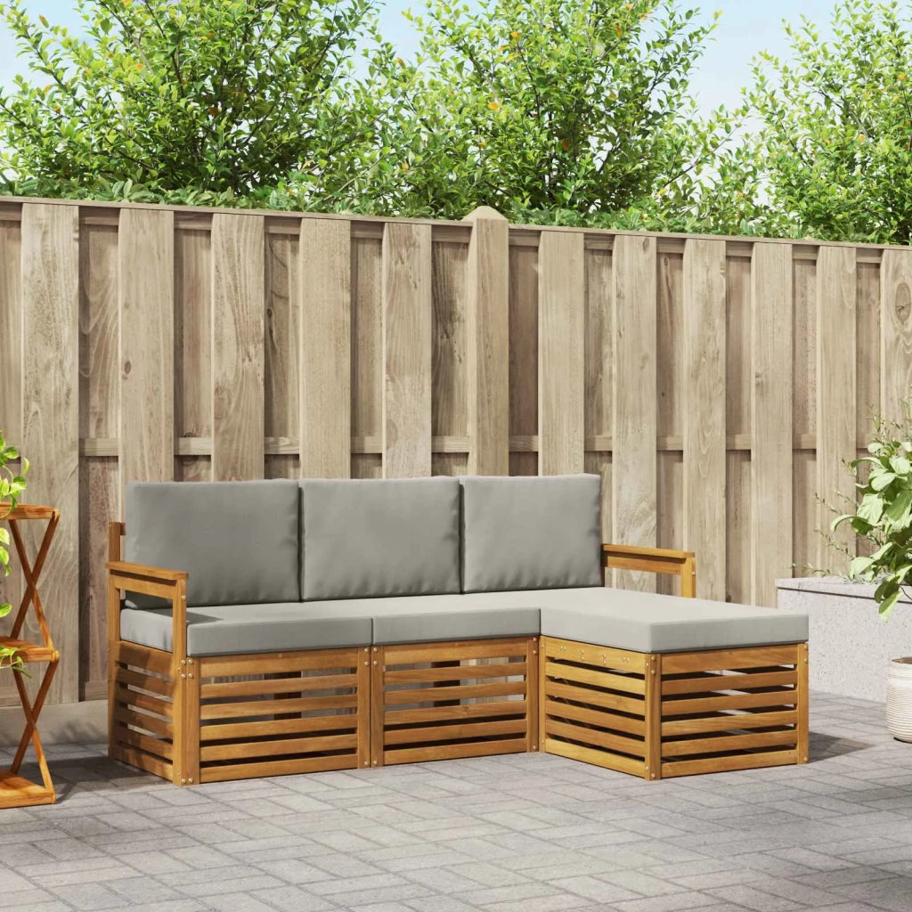 Set di divani da esterno 4 pcs Grigio Naturale e Chiaro