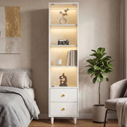 Vetrina con LED, 4 ripiani e 2 cassetti, ante in vetro, per soggiorno e sala da pranzo, in MDF e vetro, bianco