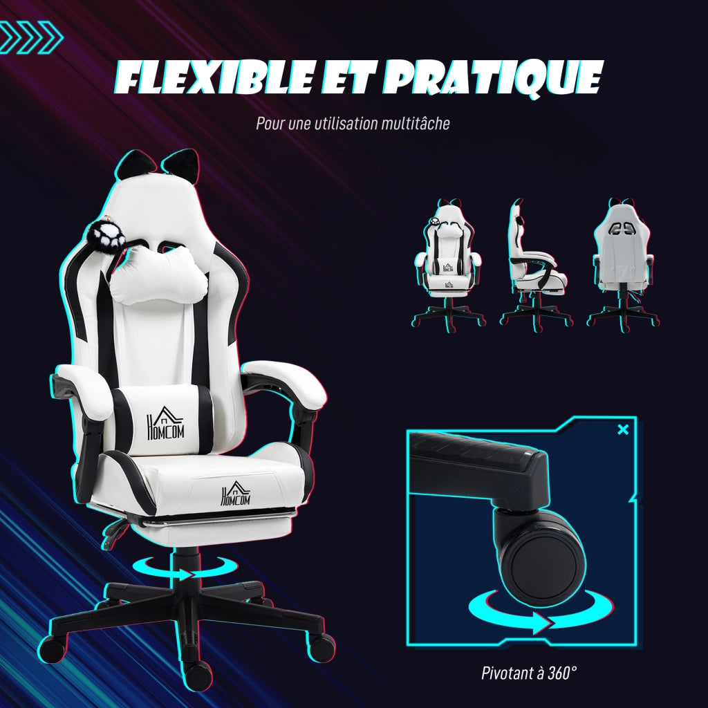Poltrona gaming ergonomica con orecchie ¨C zephmum ¨C bianco 65x62x124 cm