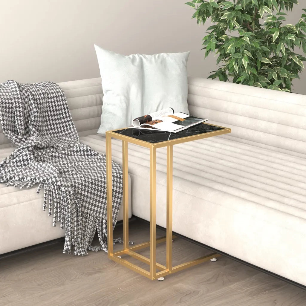 vidaXL Tavolino per Computer Marmo Nero 50x35x65 cm Vetro Temperato