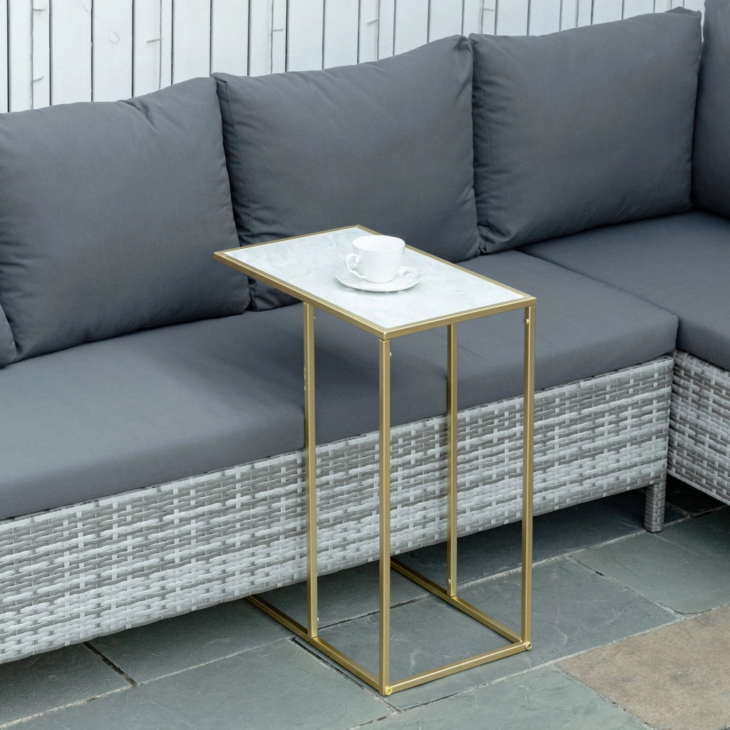 EASYCOMFORT  Tavolino da Salotto con Piano Effetto Marmo e Base in Metallo, 48x30.5x61cm, Bianco e Oro