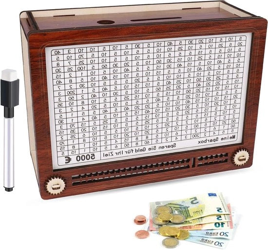 Cassa di Risparmio in Legno per Adulti 5000 euro - Per Incassare - Per Adulti - Con Cassa di Risparmio - In Stile TV - Riciclabile - Aiuta a Formare l'Abitudine di Risparmiare