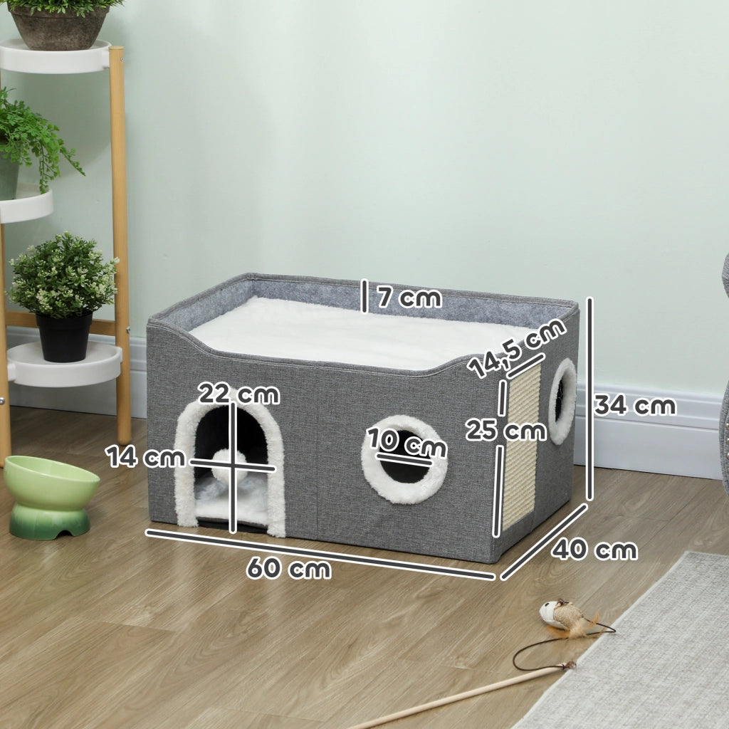 Casa per Gatti Pieghevole con Tiragraffi ¨C zephmum ¨C Grigio 60x40x34 cm