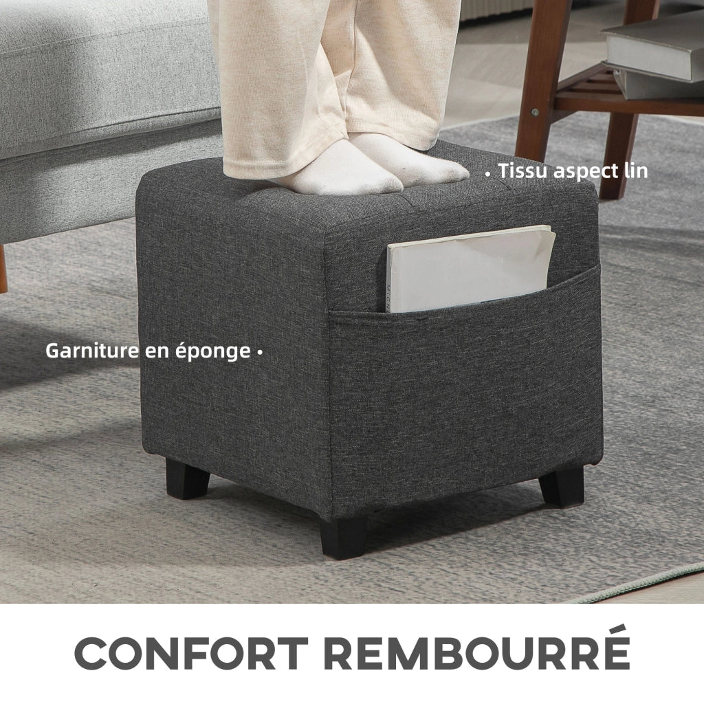 Pouf imbottito con tasca laterale ¨C zephmum ¨C grigio 35x35x35 cm