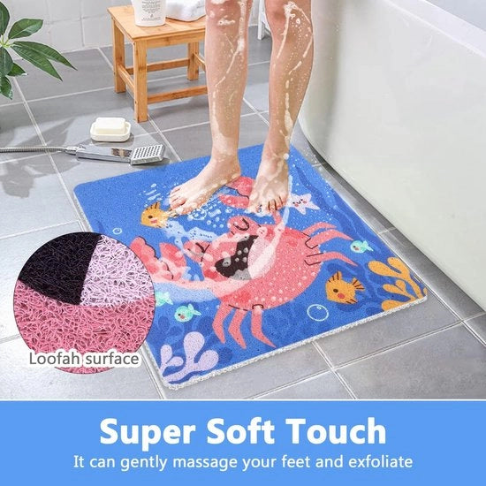 Mat di doccia antiscivolo 60x60 cm, quadrato, con luffa, massaggio e comfort per ambienti umidi
