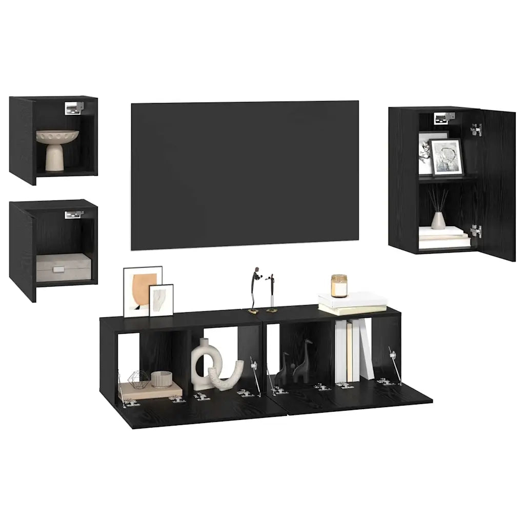 vidaXL Set mobile TV 5 pcs Rovere nero Legno multistrato