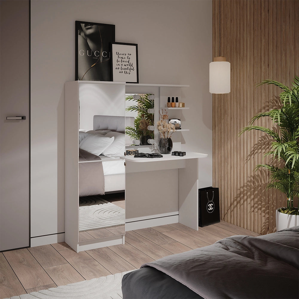 Vicco Tavolo da toilette Bianco 123 x 141.2 cm con illuminazione a LED