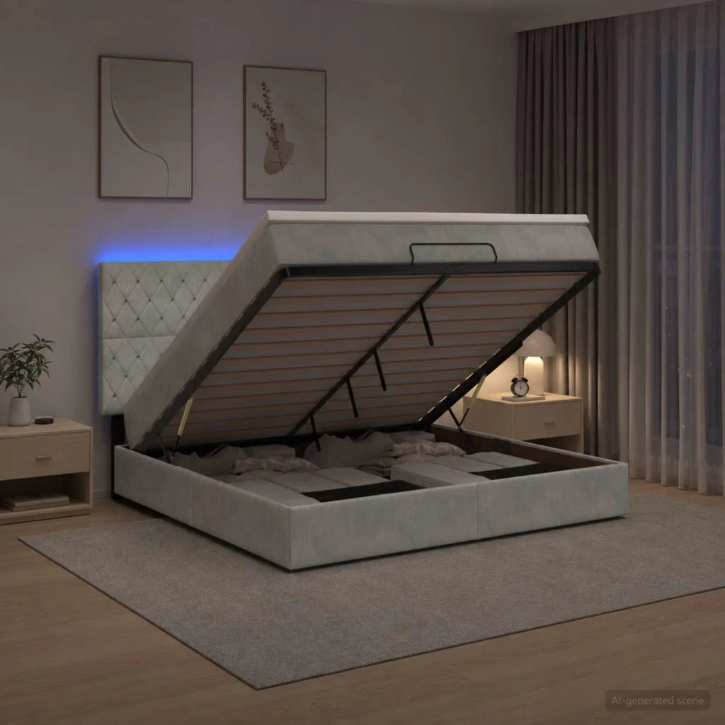 Letto Ottomano con Materasso e LED Grigio Chiaro 180 x 200 cm 3458247