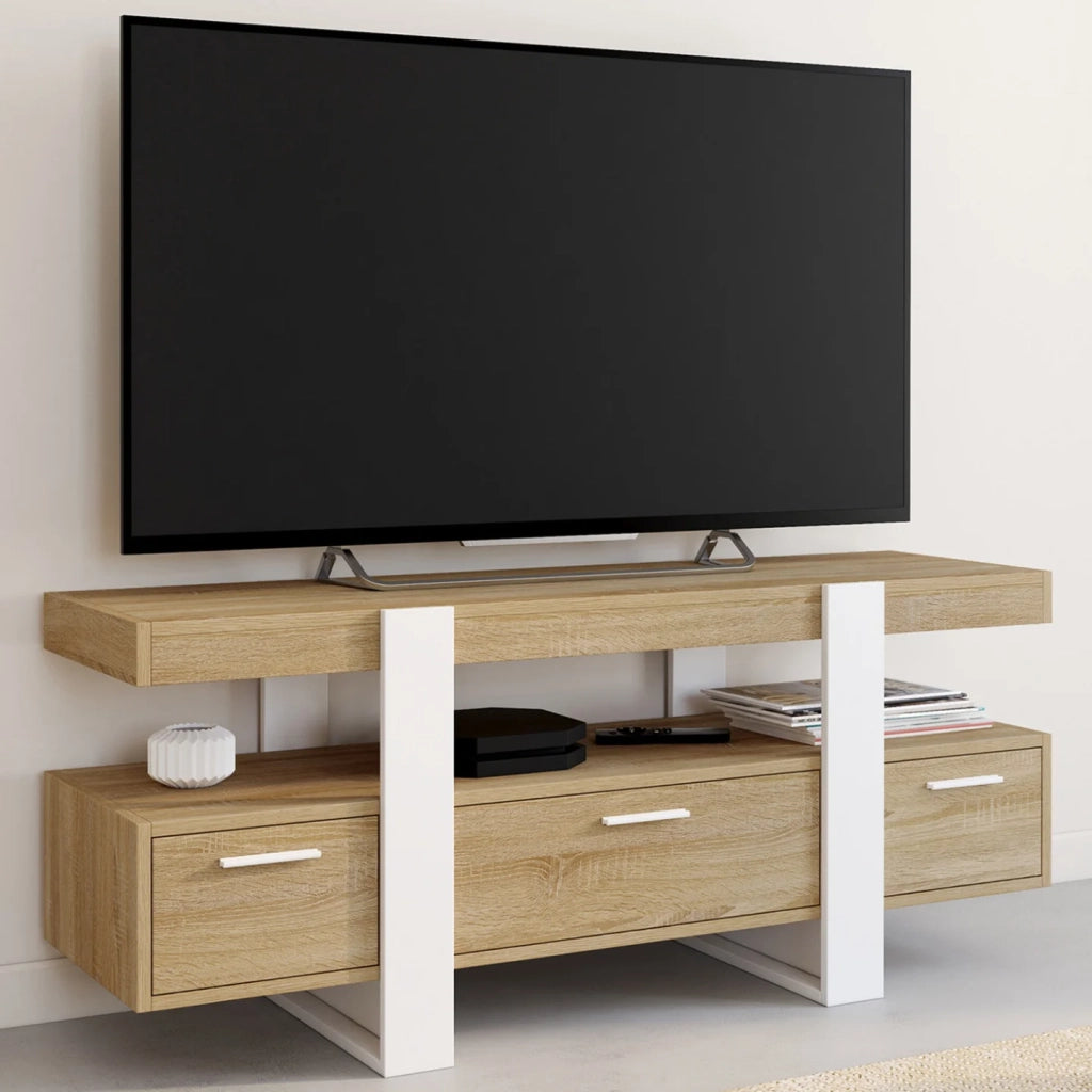IDMarket - Porta TV PHOENIX da 116 cm con cassetti in legno e bianco