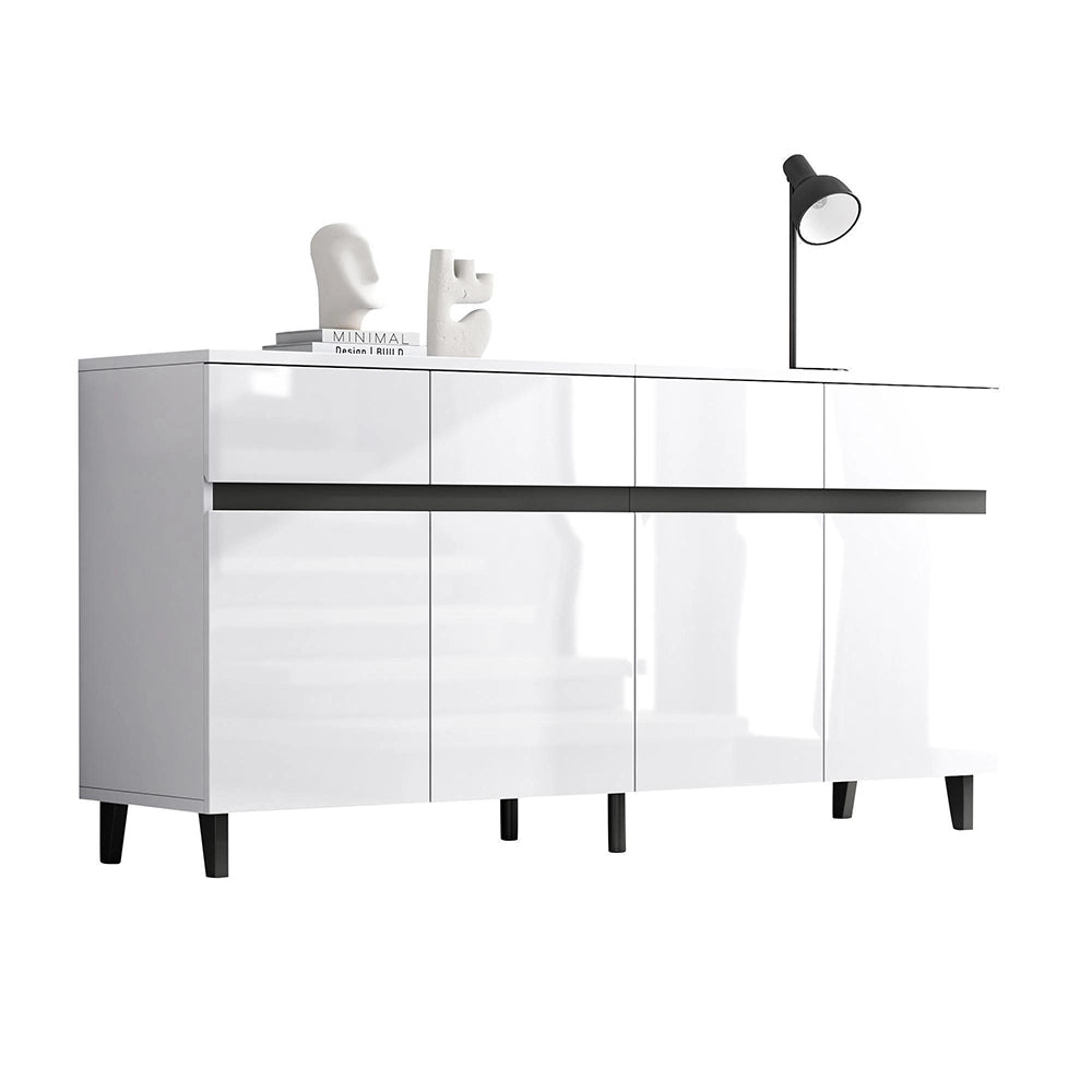 Credenza Lucida con Cassetti - Xylo - 4 Cassetti, 2 Ante e Ripiani Regolabili