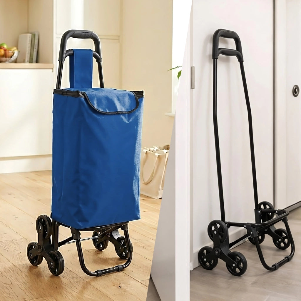 Carrello Spesa Saliscale 6 Ruote Pieghevole con Borsa Impermeabile, Porta Spesa per Scale Supermercato e Casa, Struttura in Acciaio – Il Gruppone   Blu
