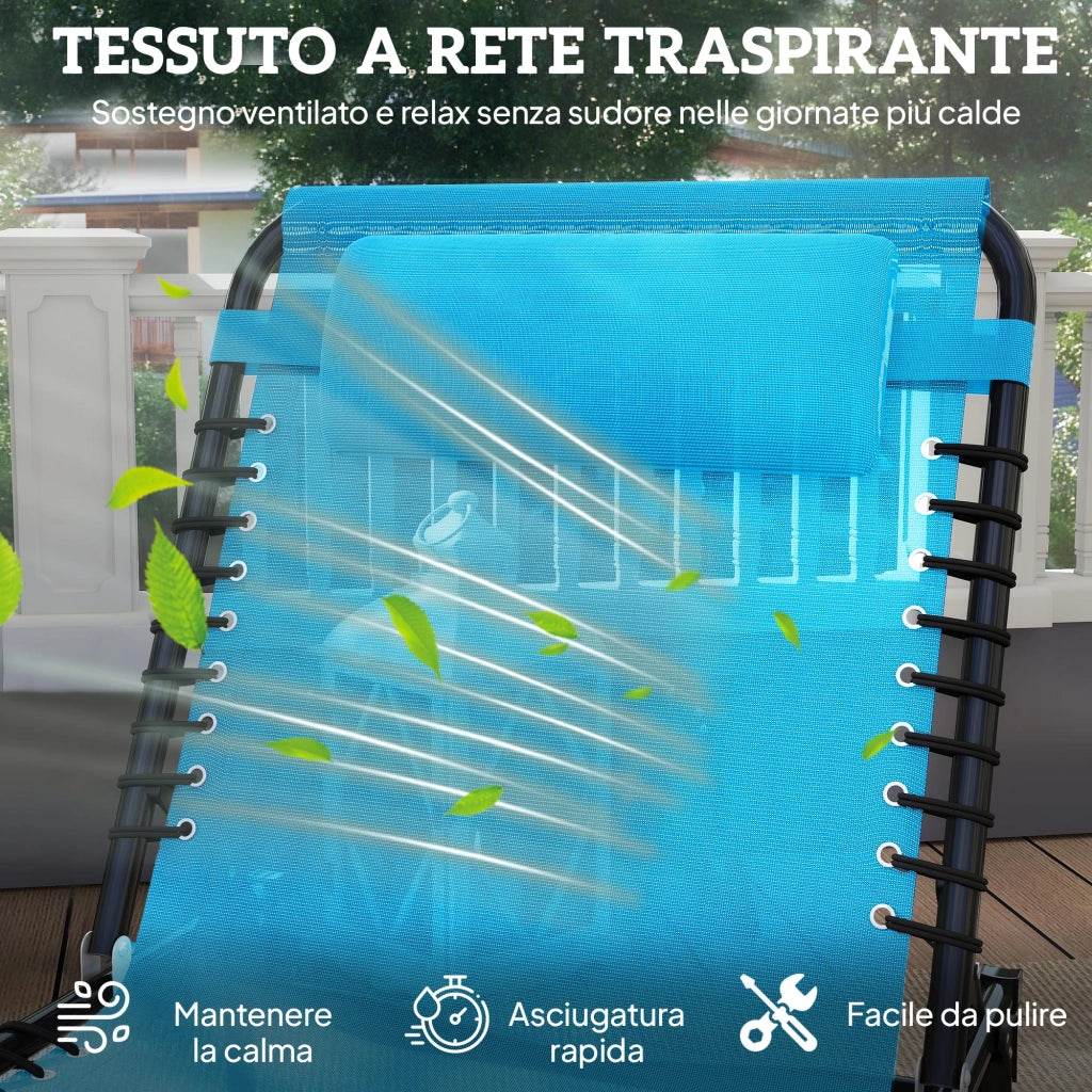 Lettino Prendisole Pieghevole 189x58x30 cm con Schienale Reclinabile in Acciaio e Tessuto a Rete Blu