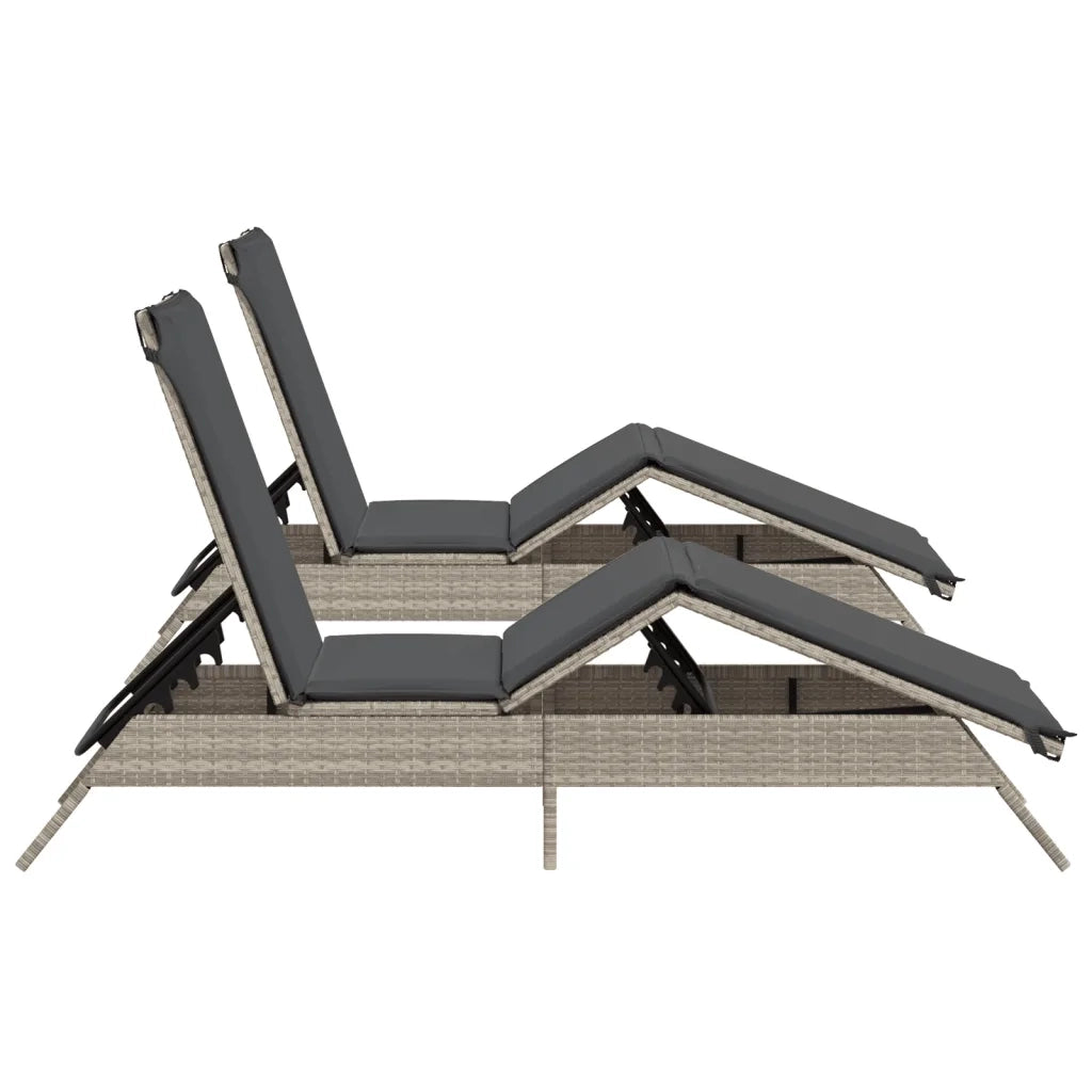 Lettino Prendisole 2 pz con Cuscini Grigio Chiaro in Polyrattan 3261583