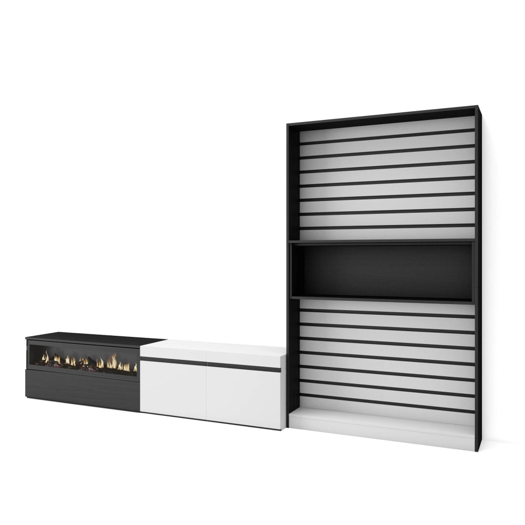 Mobile TV, Soggiorno, 310x35x186cm, Per TV fino a 80", Camino elettrico, Bianco e nero RF2853