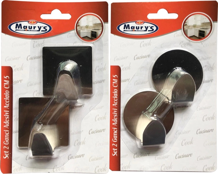 MAURY'S SET 2 GANCI ADESIVI IN ACCIAIO 5 CM