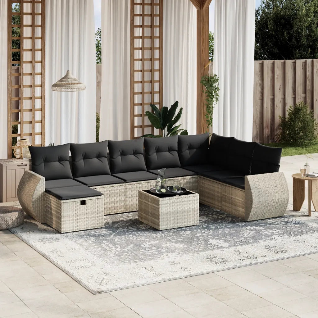 Set Divano da Giardino 9pz con Cuscini Grigio Chiaro Polyrattan 3264218