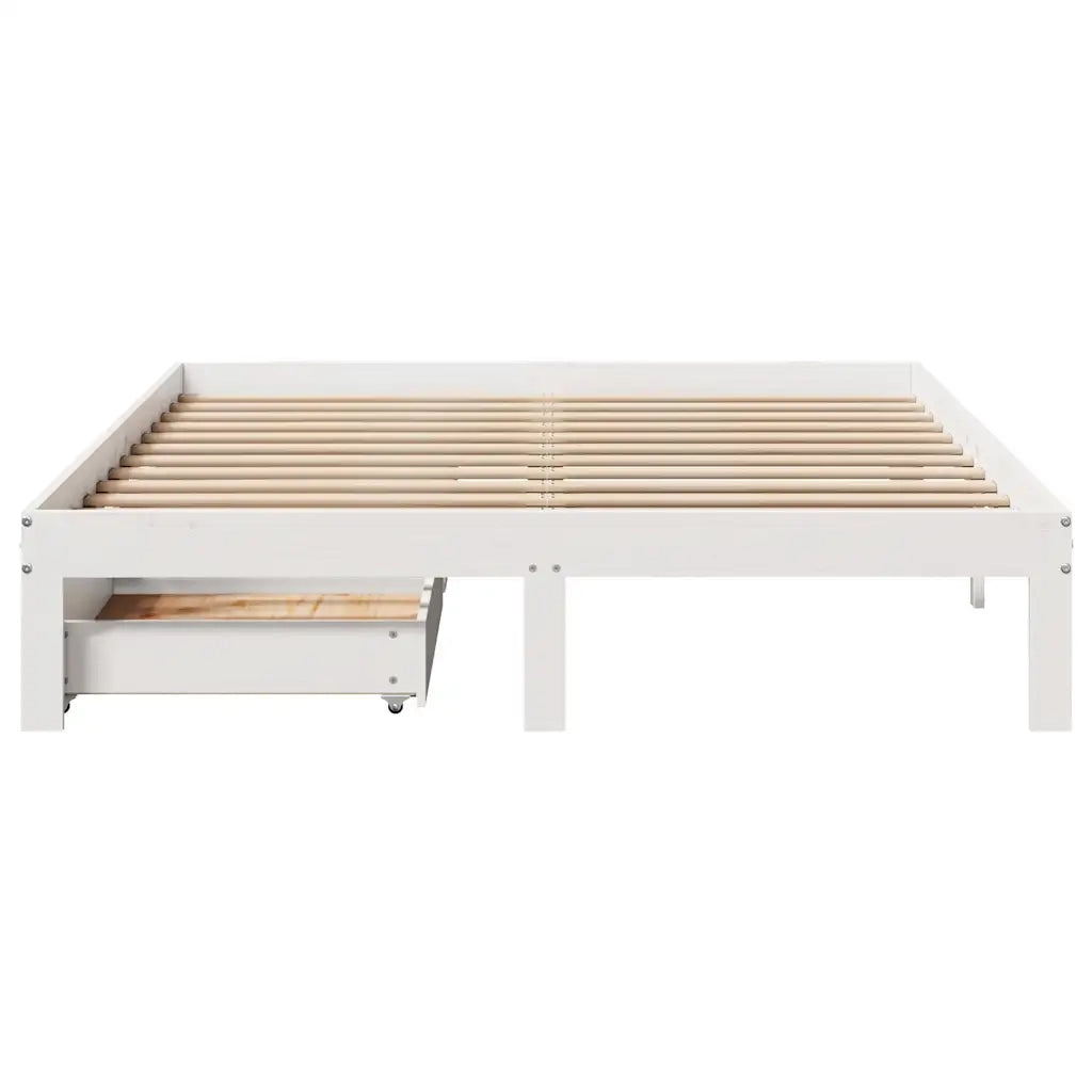 Giroletto con Cassetti Bianco 140x200 cm Legno Massello di Pino