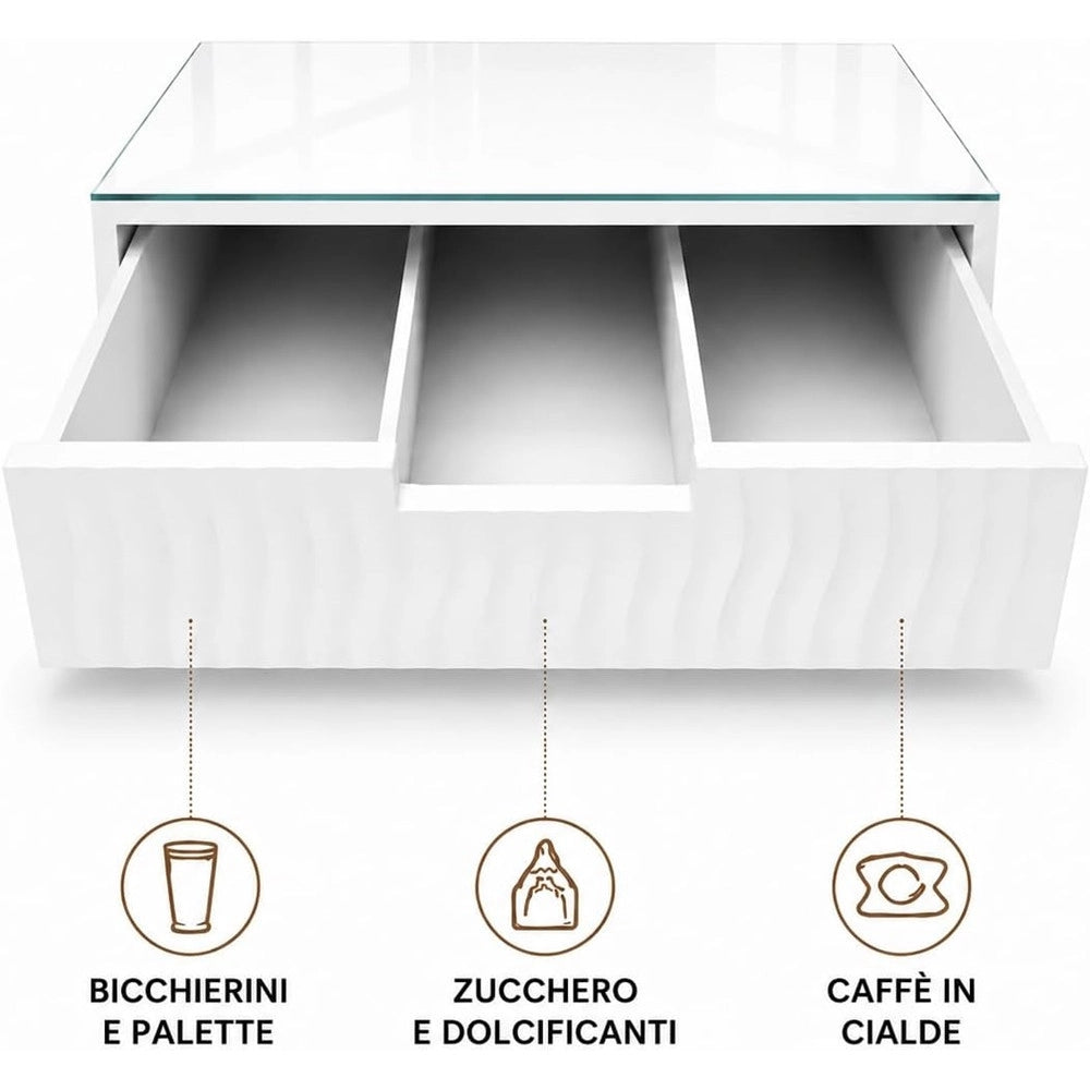 Trade Shop - Cassetto Organizer Porta Capsule Cialde Bianco Top In Vetro Bianco Con Divisori 749669 -