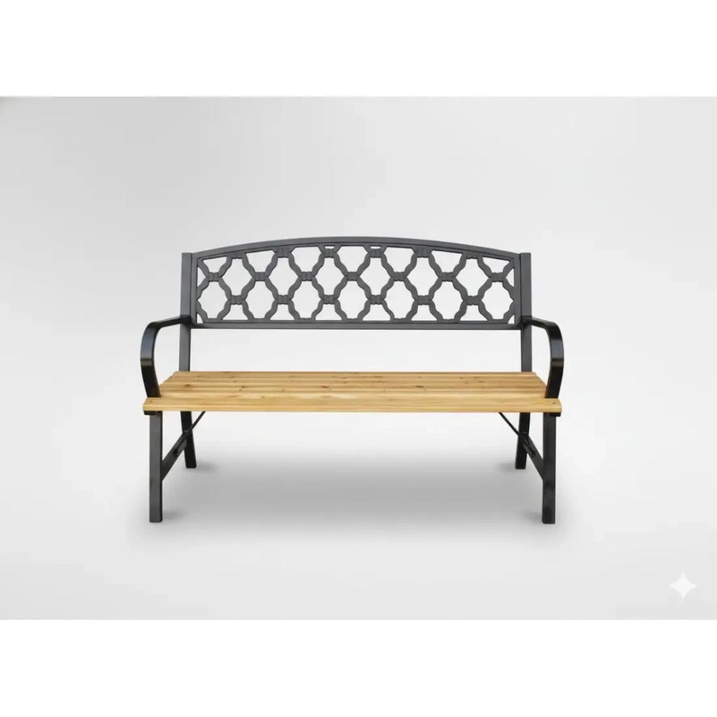 Panchina da esterno FERONA 120 cm in legno e acciaio nero con schienale decorativo