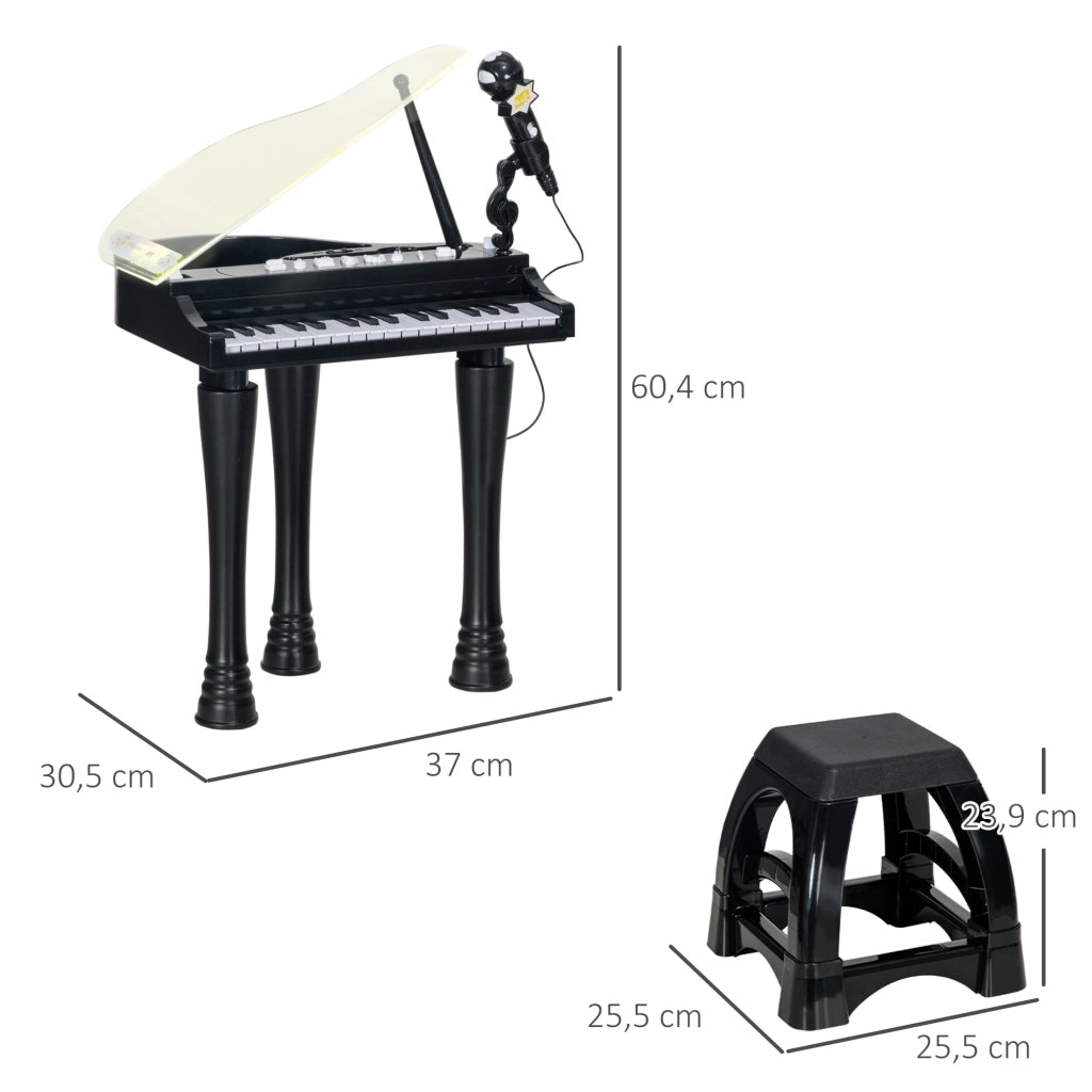 Pianoforte giocattolo bambini con microfono sgabello luci 22 canzoni ¨C zephmum ¨C nero 37x30,5x60,4 cm