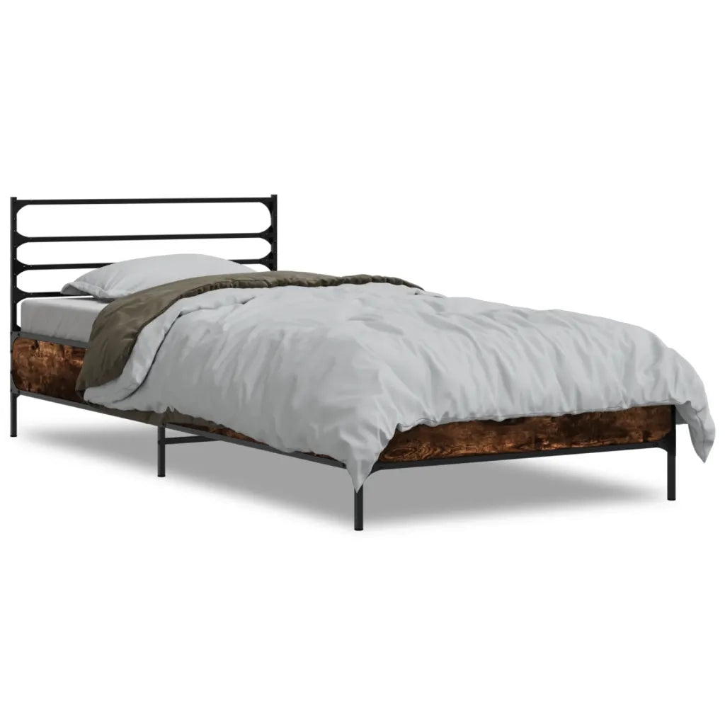 Giroletto-Struttura Letto Rovere Fumo 90x190 cm in Legno Multistrato e Metallo 155496